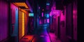 Generative AI, Night scene of asian city in cyberpunk style, futuristic nostalgic 80s, 90s. Royalty Free Stock Photo