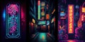 Generative AI, Night scene of asian city in cyberpunk style, futuristic nostalgic 80s, 90s. Royalty Free Stock Photo