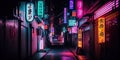 Generative AI, Night scene of asian city in cyberpunk style, futuristic nostalgic 80s, 90s. Royalty Free Stock Photo