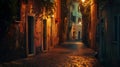 Generative AI Night view of old cozy street in Trastevere in Rome Italy Trastevere is rione of Rome on the west ba Royalty Free Stock Photo