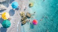 Generative AI NIKITAS GREECE Aerial view of people under colourful parasols and bathers in turquoise sea business