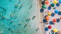 Generative AI NIKITAS GREECE Aerial view of people under colourful parasols and bathers in turquoise sea business