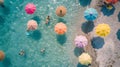 Generative AI NIKITAS GREECE Aerial view of people under colourful parasols and bathers in turquoise sea business