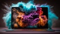 generative ai notebook computer realistic Futuristic fantasy cloud smoke colorful art