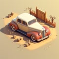 Generative AI an old car created in 3d isometric