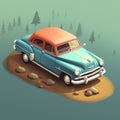 Generative AI an old car created in 3d isometric