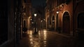 Generative AI Old European illuminated town at night Venice Italy business concept. Royalty Free Stock Photo