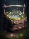 Generative AI: Old fashioned wooden barrow with boxes of flowers, outside the stores