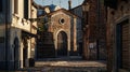 Generative AI Old Foundry Buildings Exterior in Murano Street Isle near Venice, Italy business concept. Royalty Free Stock Photo