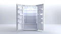Generative AI Open empty refrigerator on white background business concept. Royalty Free Stock Photo