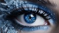 Open expressive blue eyes with frost or snow 1690447533056 1