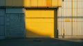 Generative AI Opening yellow iron shutter door of garage and industrial building warehouse exterior facade with gr Royalty Free Stock Photo