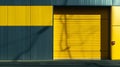 Generative AI Opening yellow iron shutter door of garage and industrial building warehouse exterior facade with gr Royalty Free Stock Photo