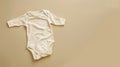 Generative AI Organic cotton bodysuit romper on beige background Baby clothes Fashion newborn clothes Flat lay top Royalty Free Stock Photo