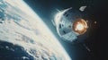 Generative AI Orion spacecraft flight in space Spaceship on orbit of Earth Scifi wallpaper Artemis space program E Royalty Free Stock Photo