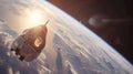 Generative AI Orion spacecraft flight in space Spaceship on orbit of Earth Scifi wallpaper Artemis space program E Royalty Free Stock Photo