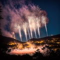 Generative AI, Outdoor gorgeous fireworks show at night