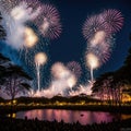 Generative AI, Outdoor gorgeous fireworks show at night