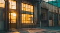 Generative AI Outside view of a small, empty warehouse in an industrial area business concept. Royalty Free Stock Photo