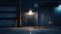 Generative AI Outside view of a small, empty warehouse in an industrial area business concept. Royalty Free Stock Photo
