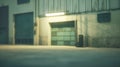 Generative AI Outside view of a small, empty warehouse in an industrial area business concept. Royalty Free Stock Photo