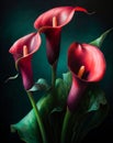 Generative AI: painting of blooming red calla lily flowers Royalty Free Stock Photo