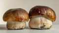 Generative AI Pair of cep penny bun or porcino Boletus edulis is a basidiomycete fungus Macro close up of deliciou