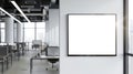 Generative AI Panoramic frame Mockup hanging on office wall Mock up of a billboard in modern company interior 3D r