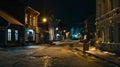 Generative AI Parnu Estonia Night View Of Street With Old Buildings Wooden Houses Restaurants Cafe Hotels And Shop Royalty Free Stock Photo