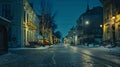 Generative AI Parnu Estonia Night View Of Street With Old Buildings Wooden Houses Restaurants Cafe Hotels And Shop Royalty Free Stock Photo