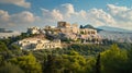 Generative AI Parthenon and Herodium construction in Acropolis Hill in Athens, Greece. Beautiful landscape with gr Royalty Free Stock Photo