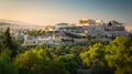 Generative AI Parthenon and Herodium construction in Acropolis Hill in Athens, Greece. Beautiful landscape with gr Royalty Free Stock Photo