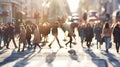 Generative AI Pedestrian blur crowd of people walking in London city panoramic view of people crossing the street Royalty Free Stock Photo