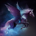 Generative AI: pegasus in a celestial and starry sky Royalty Free Stock Photo