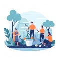 Generative AI People Collecting Trash into- Royalty Free Stock Photo