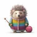 Generative AI pet in knitted jumper illustration, cute animal character portrait. Charming sketch cute hedgehog
