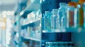 Generative AI Pharmacy drugstore shelves interior blur medical background business concept. Royalty Free Stock Photo