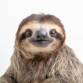 Three toed sloth on white background.