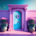 Generative AI: pink and blue fantasy door illustration background Royalty Free Stock Photo