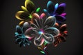 Generative AI pink blue neon paper flowers, floral design, holographic botanical background, ultraviolet spectrum on black Royalty Free Stock Photo