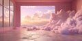 Generative AI, Pink magenta fantastic 3d clouds in the room interior, sky and landscape. Gentle colors