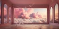 Generative AI, Pink magenta fantastic 3d clouds in the room interior, sky and landscape. Gentle colors