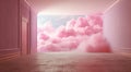 Generative AI, Pink magenta fantastic 3d clouds in the room interior, sky and landscape. Gentle colors