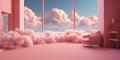 Generative AI, Pink magenta fantastic 3d clouds in the room interior, sky and landscape. Gentle colors