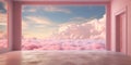 Generative AI, Pink magenta fantastic 3d clouds in the room interior, sky and landscape. Gentle colors