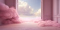 Generative AI, Pink magenta fantastic 3d clouds in the room interior, sky and landscape. Gentle colors