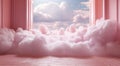 Generative AI, Pink magenta fantastic 3d clouds in the room interior, sky and landscape. Gentle colors