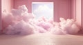 Generative AI, Pink magenta fantastic 3d clouds in the room interior, sky and landscape. Gentle colors