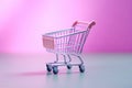 Generative AI, pink shopping cart on pink background, minimalistic shop online, free delivery, discounts