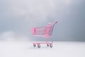 Generative AI, pink shopping cart on pink background, minimalistic shop online, free delivery, discounts